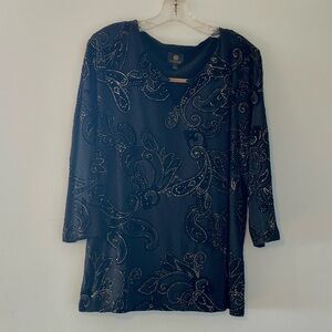 JM Collection Black Tunic with Gold Rhinestone Accents
